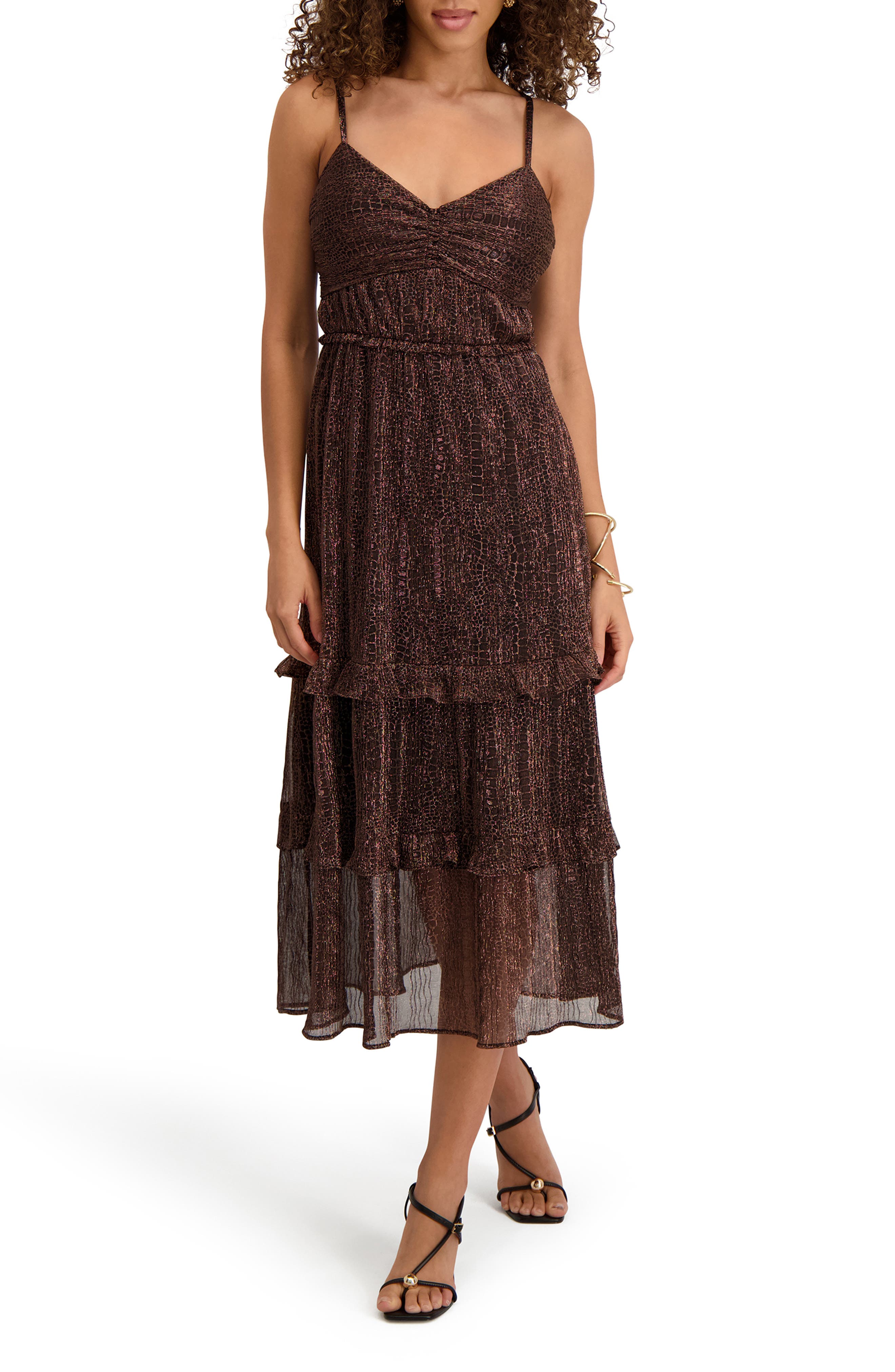 Kensie Shimmer Tiered Midi Dress