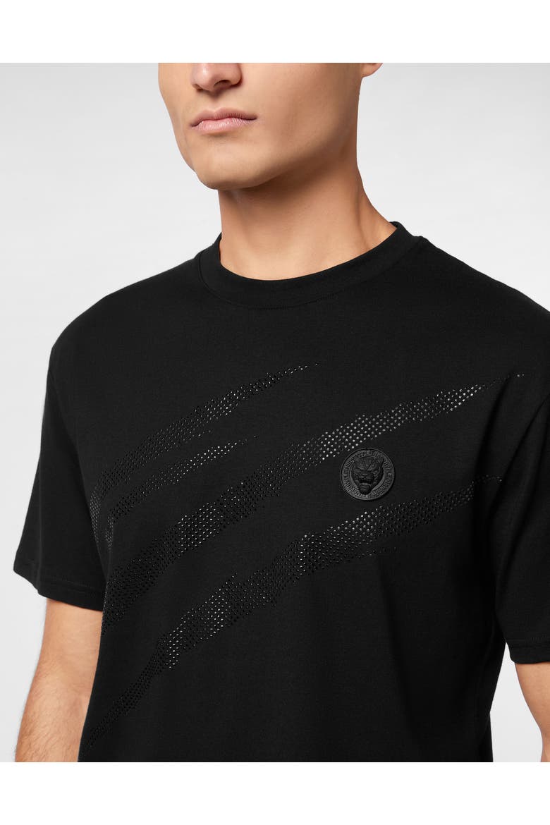 Cotton T-Shirt Round Neck Ss Lamina Scratch Men, Alternate, color, black/black