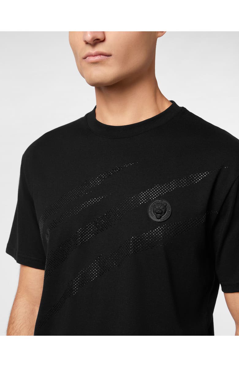 PLEIN SPORT Cotton T-Shirt Round Neck Ss Lamina Scratch Men, Alternate, color, Black/Black