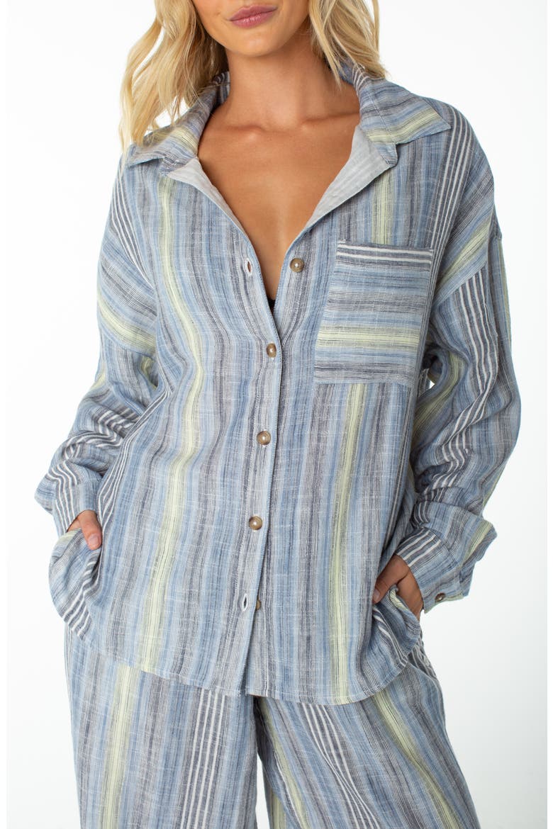 Lets Get Away Striped Cotton Button-Up Shirt, Main, color, MOOD INDIGO