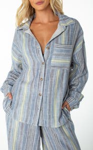 Roxy Lets Get Away Striped Cotton Button-Up Shirt