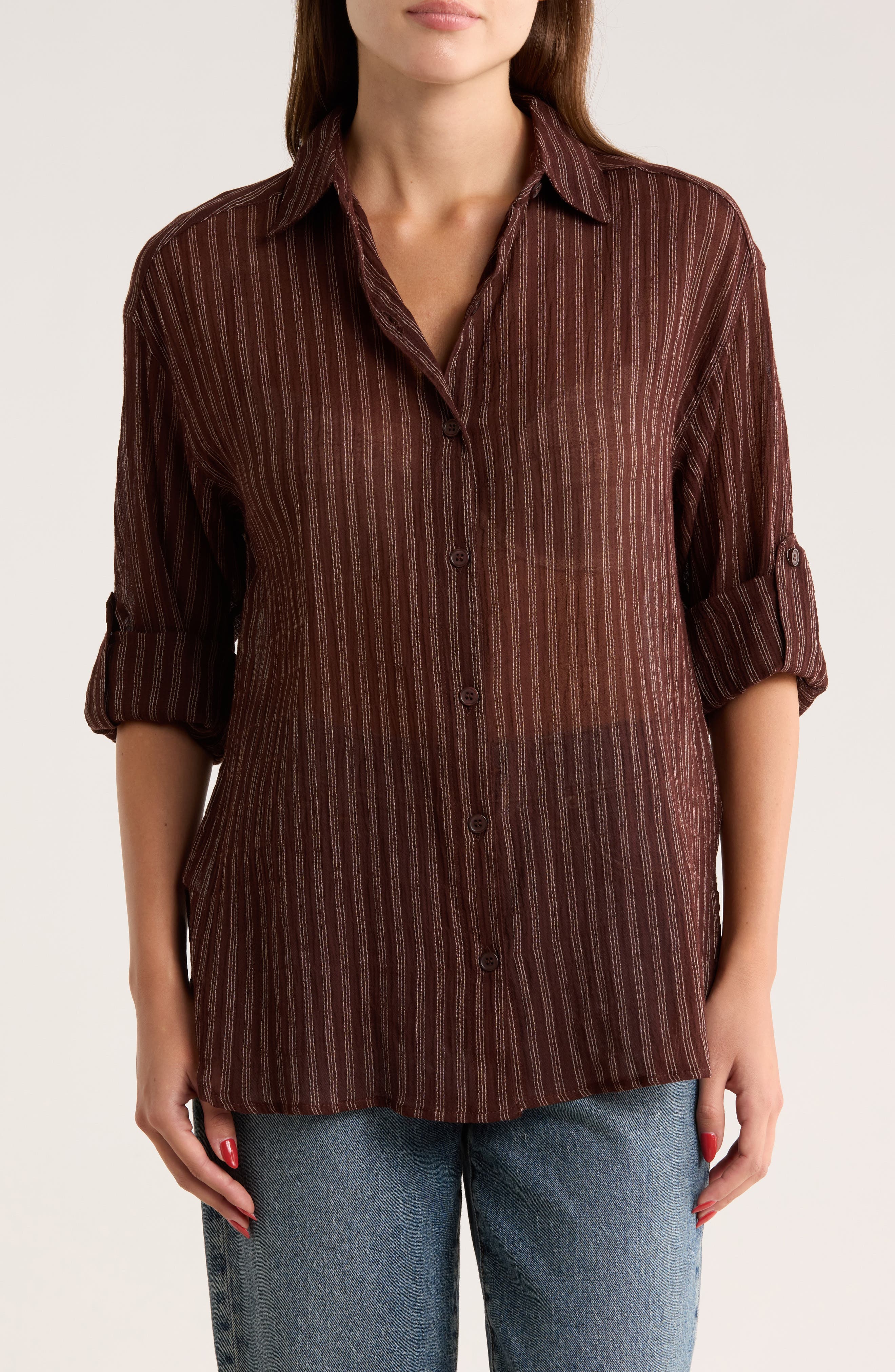 Stripe Cotton Button-Up Shirt - image 3