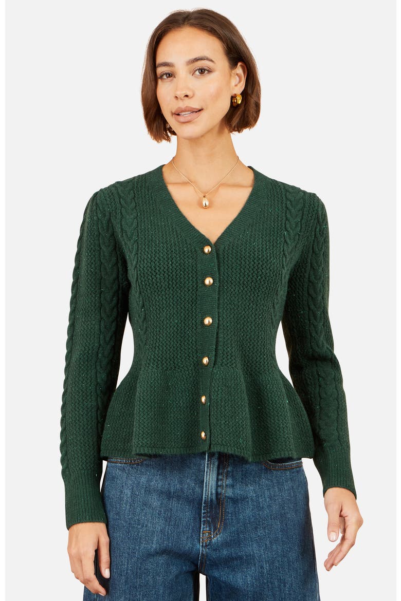 Cable Knit Peplum Cardigan, Main, color, Green