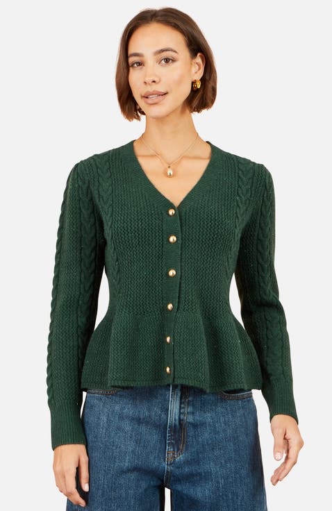 Cable Knit Peplum Cardigan