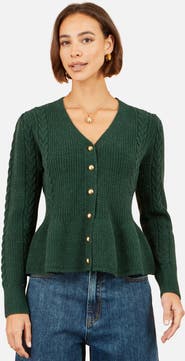 Yumi Cable Knit Peplum Cardigan