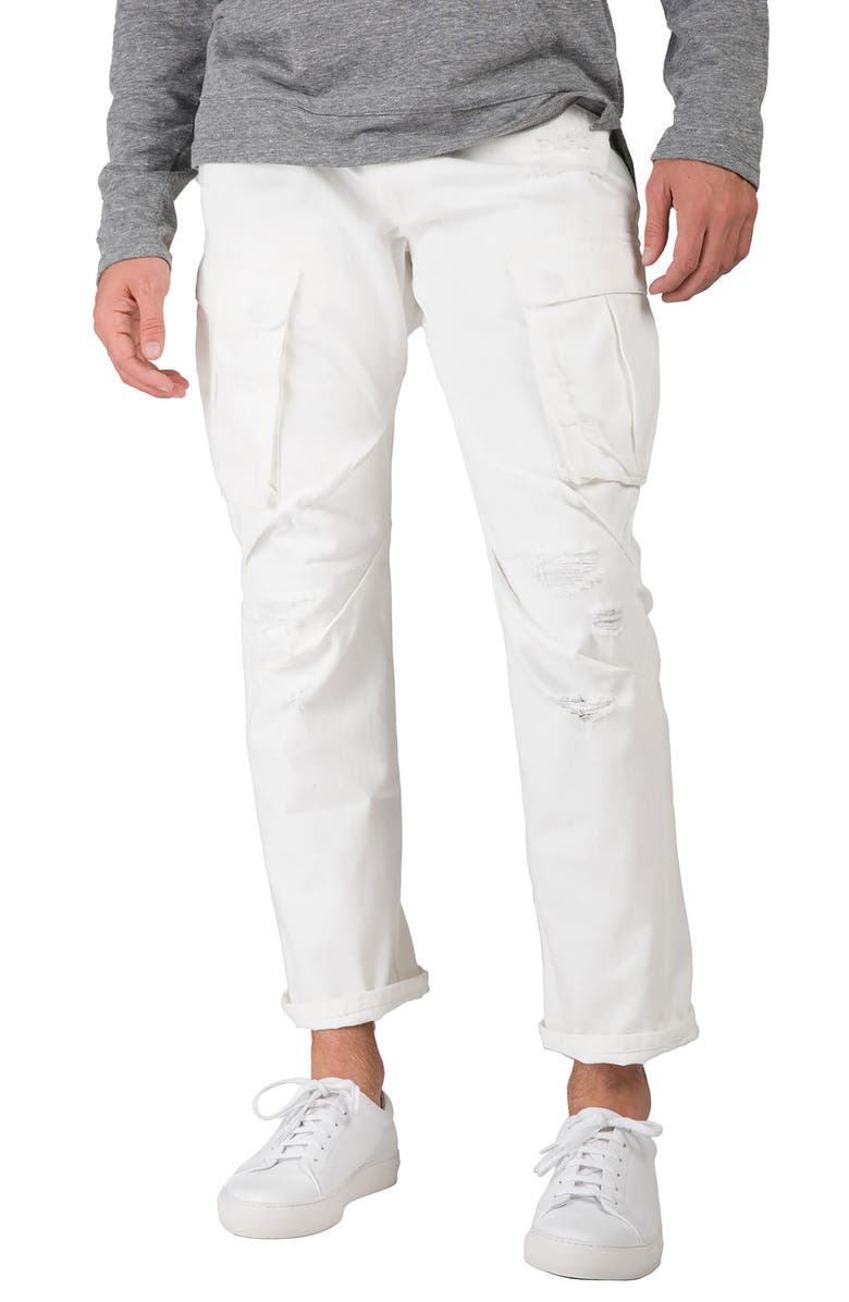 LEVEL 7 Distressed Slim Straight Cargo Jeans, Main, color, Snowman