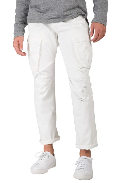 Distressed Slim Straight Cargo Jeans (Snowman)