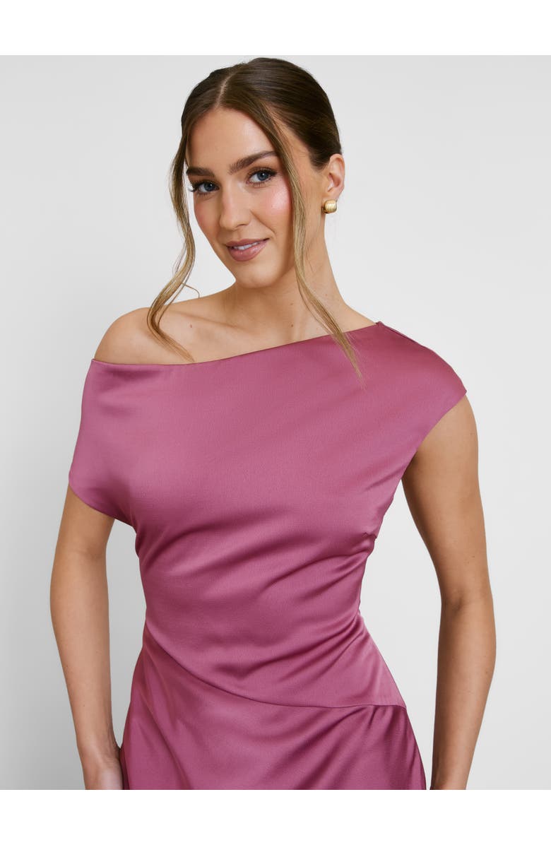 Six Stories Asymmetric Satin Bridesmaid Dress, Alternate, color, Plum