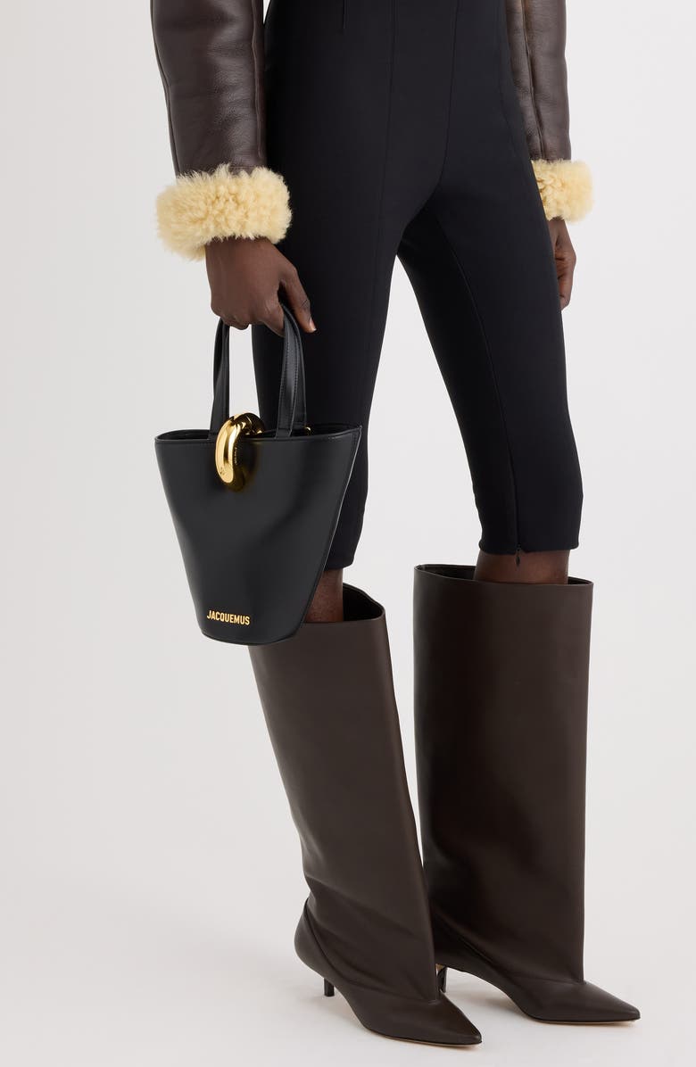 Jacquemus Le Petit Bambola Leather Bucket Bag, Alternate, color, Black