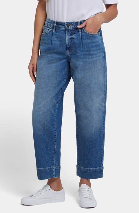 Pleated High Waist Ankle Balloon Jeans
