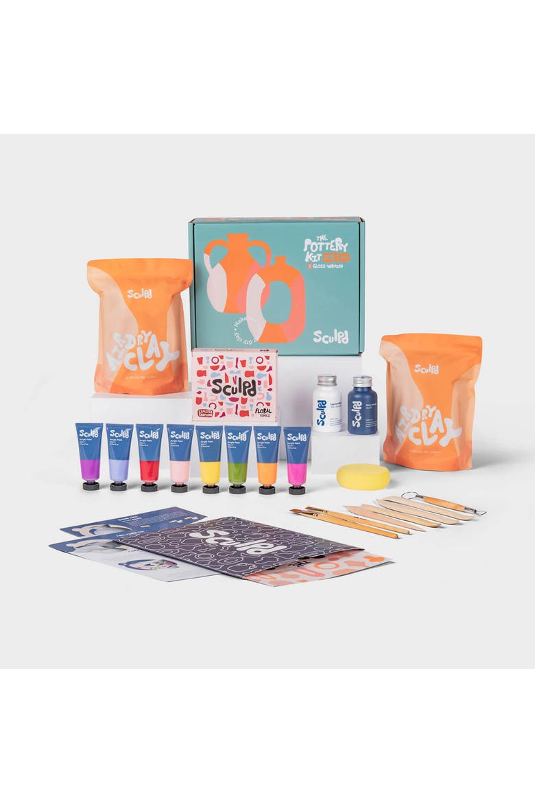 Home Pottery Kit with Gloss Varnish, Main, color, Floral Tones