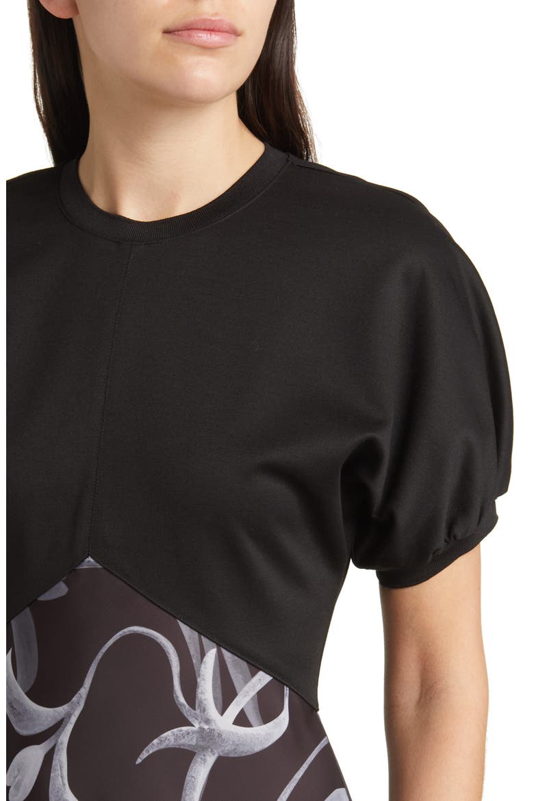 Magylee Floral Mixed Media Dress, Alternate, color, BLACK