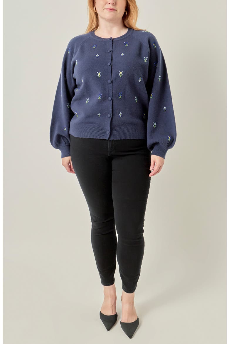 Beaded Floral Cardigan, Alternate, color, NAVY