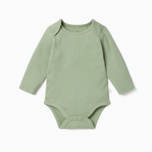 Mori Kids' Ribbed Long Sleeve Bodysuit In Green