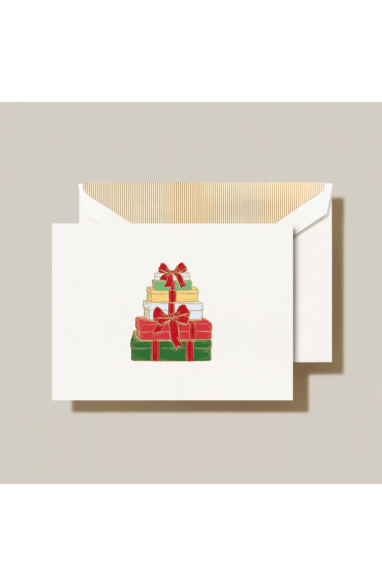 Crane Set of 10 Wrapped Gifts Holiday Note Cards, Alternate, color, White Multi