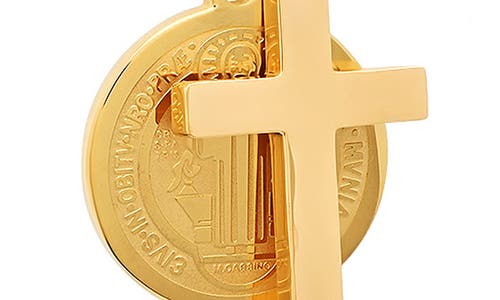 Hmy Jewelry 18k Gold Plated Stainless Steel Cross & Saint Pendant Necklace In Gold