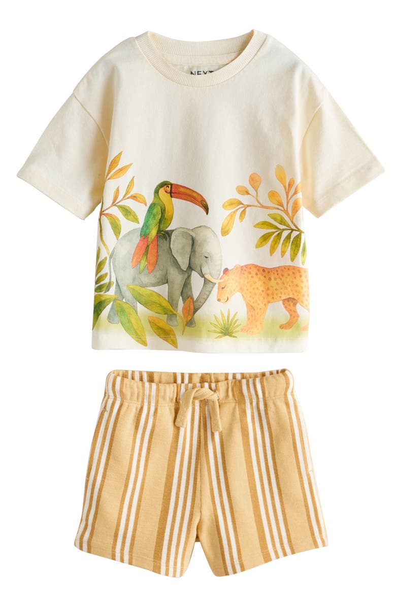 NEXT Kids' Wildlife Graphic Cotton T-Shirt & Stripe Shorts Set, Main, color, Yellow