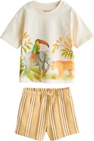 NEXT Kids' Wildlife Graphic Cotton T-Shirt & Stripe Shorts Set