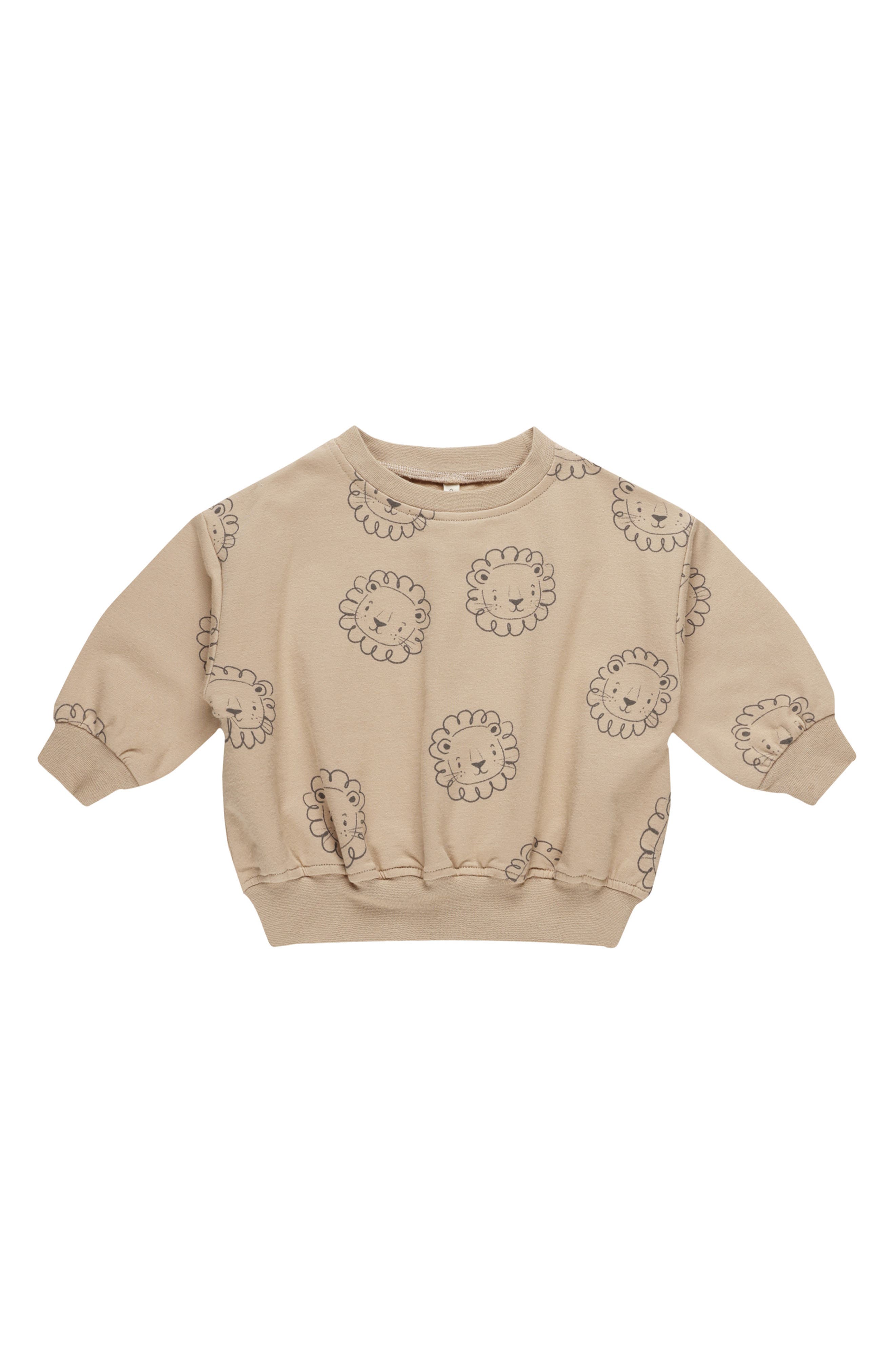 QUINCY MAE Lion Print Cotton Fleece Sweatshirt in Latte 