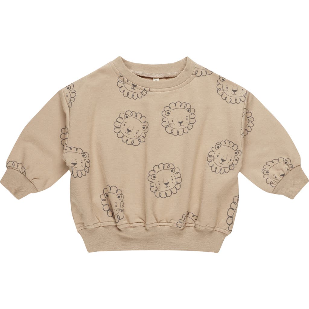 QUINCY MAE Lion Print Cotton Fleece Sweatshirt in Latte