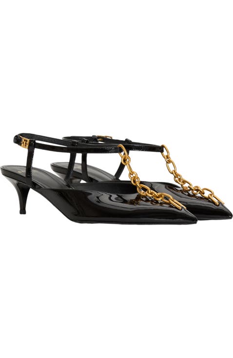 Sync chain kitten slingbacks in patent leather