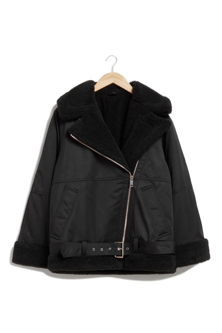 Aviator Jacket, Alternate, color, BLACK W. WHITE PILE DETAILS