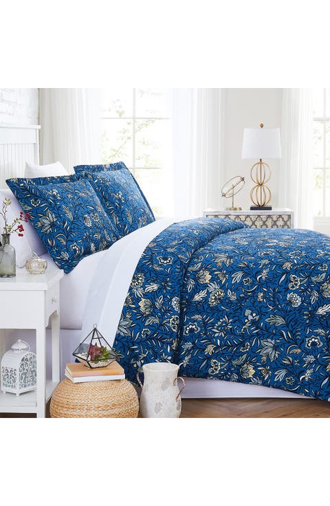 Blooming Blossoms Duvet Cover Set - Blue - Full/Queen
