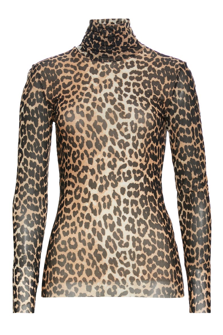 Animal Print Mesh Turtleneck Top, Alternate, color, LEOPARD