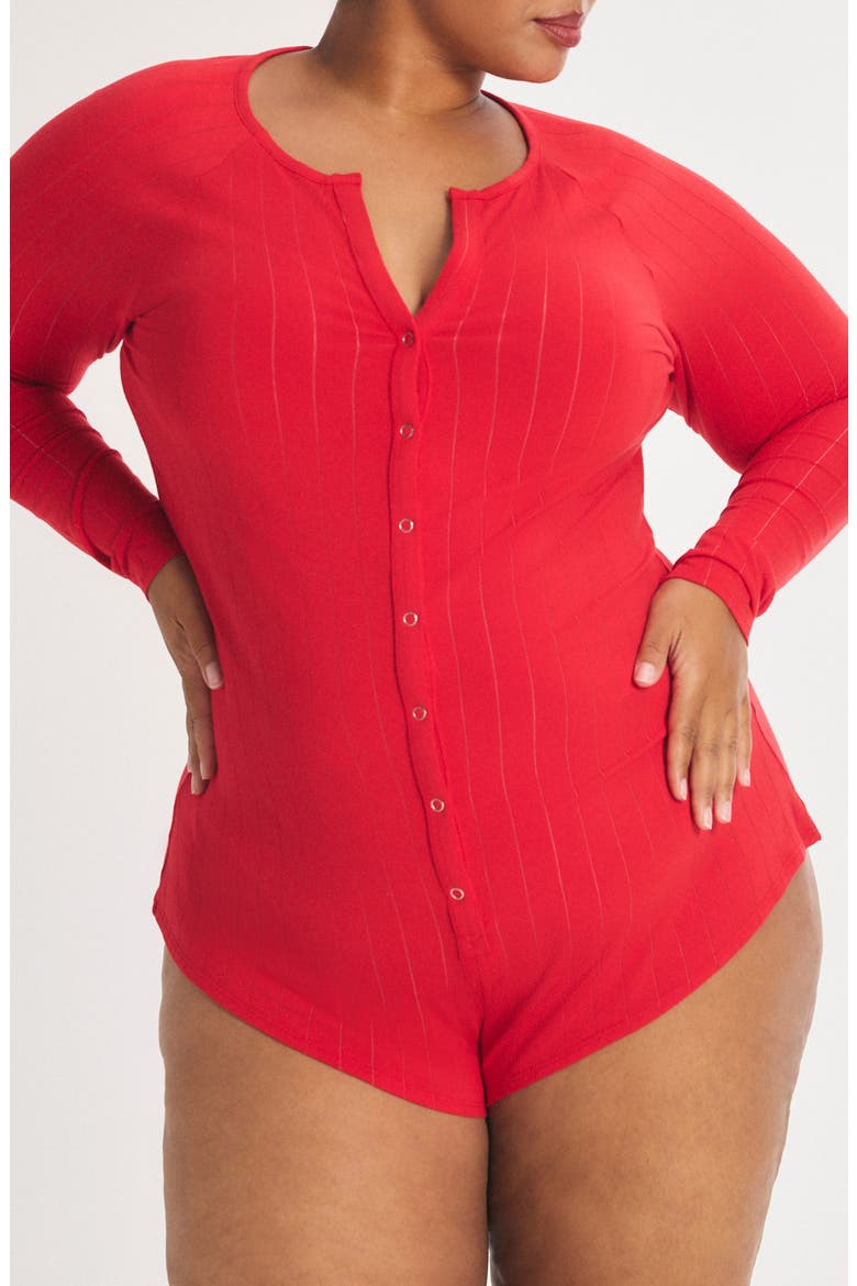 Sleek Stitch Snap Pajama Romper, Alternate, color, TIMELESS RED