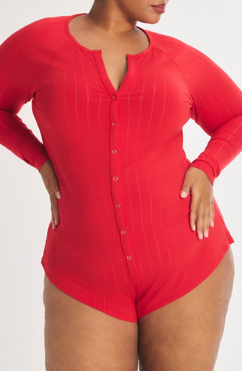 SAVAGE X FENTY Sleek Stitch Snap Pajama Romper, Alternate, color, Timeless Red