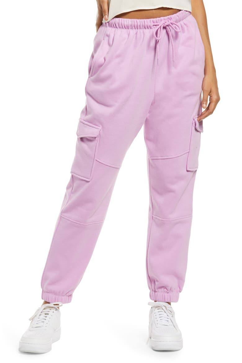 Tie Waist Cargo Sweatpants, Main, color, PURPLE TULIP