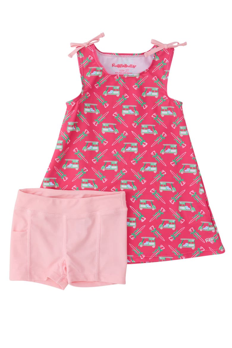 UPF50+ Active A-Line Bow Dress & Bike Short Set, Main, color, Cart Cutie