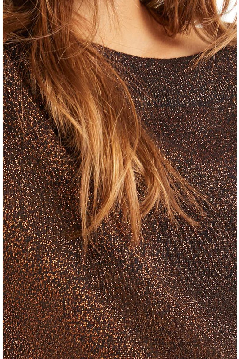 Mabel Metallic Bishop Sleeve Sweater, Alternate, color, BLACK AND COPPER SPARKLE