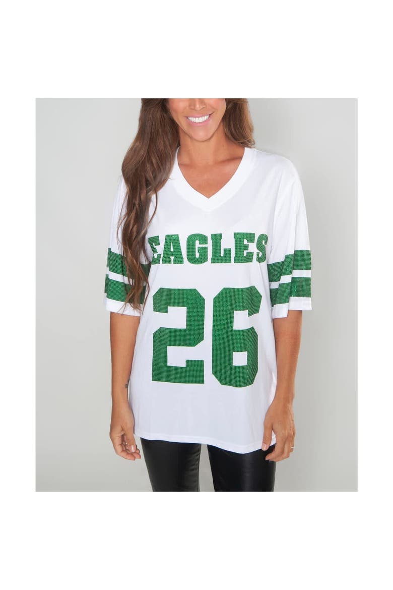 Women's Cuce Saquon Barkley White Philadelphia Eagles Crystal V-Neck Tunic, Alternate, color, White