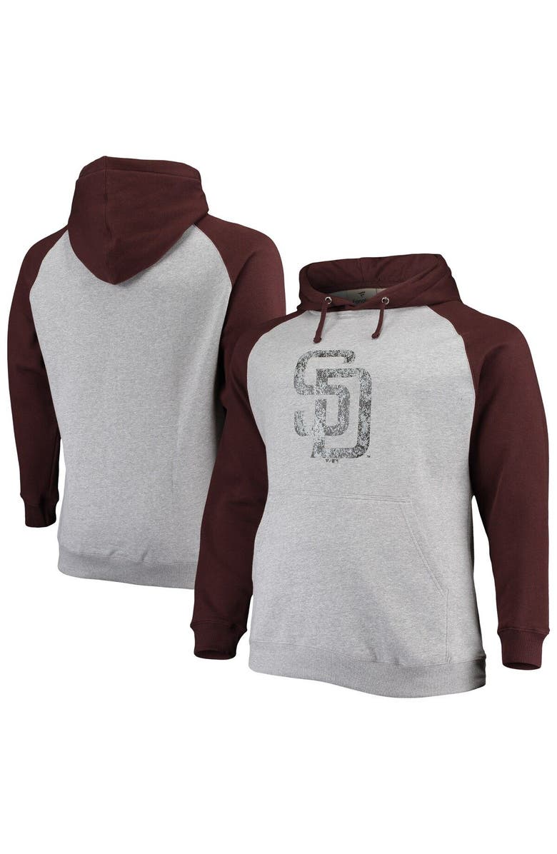 FANATICS Men's Fanatics Branded Heathered Gray/Brown San Diego Padres Big & Tall Raglan Pullover Hoodie, Alternate, color, 