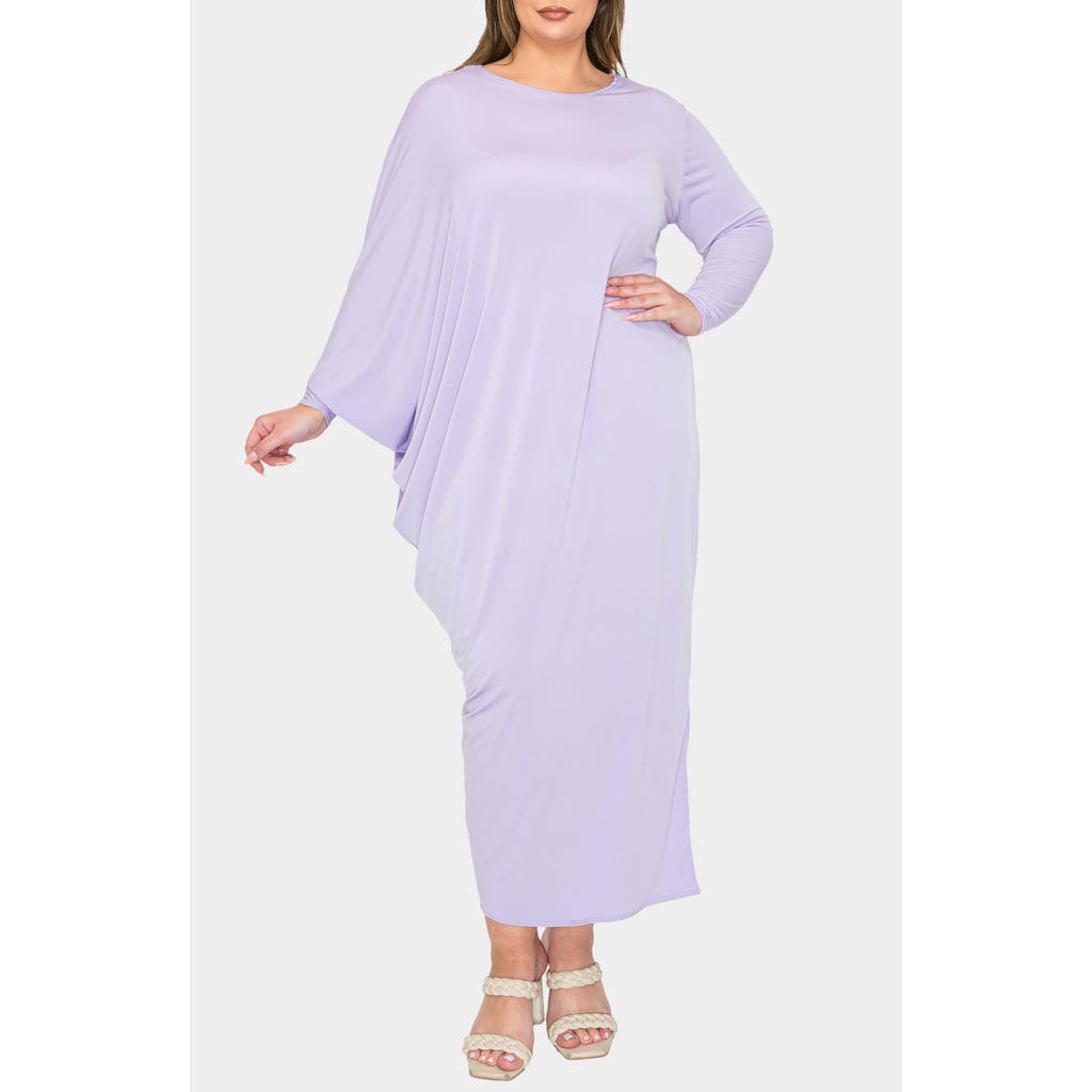 L I V D Louella Asymmetrical Long Sleeve Stretch Maxi Dress In Lilac