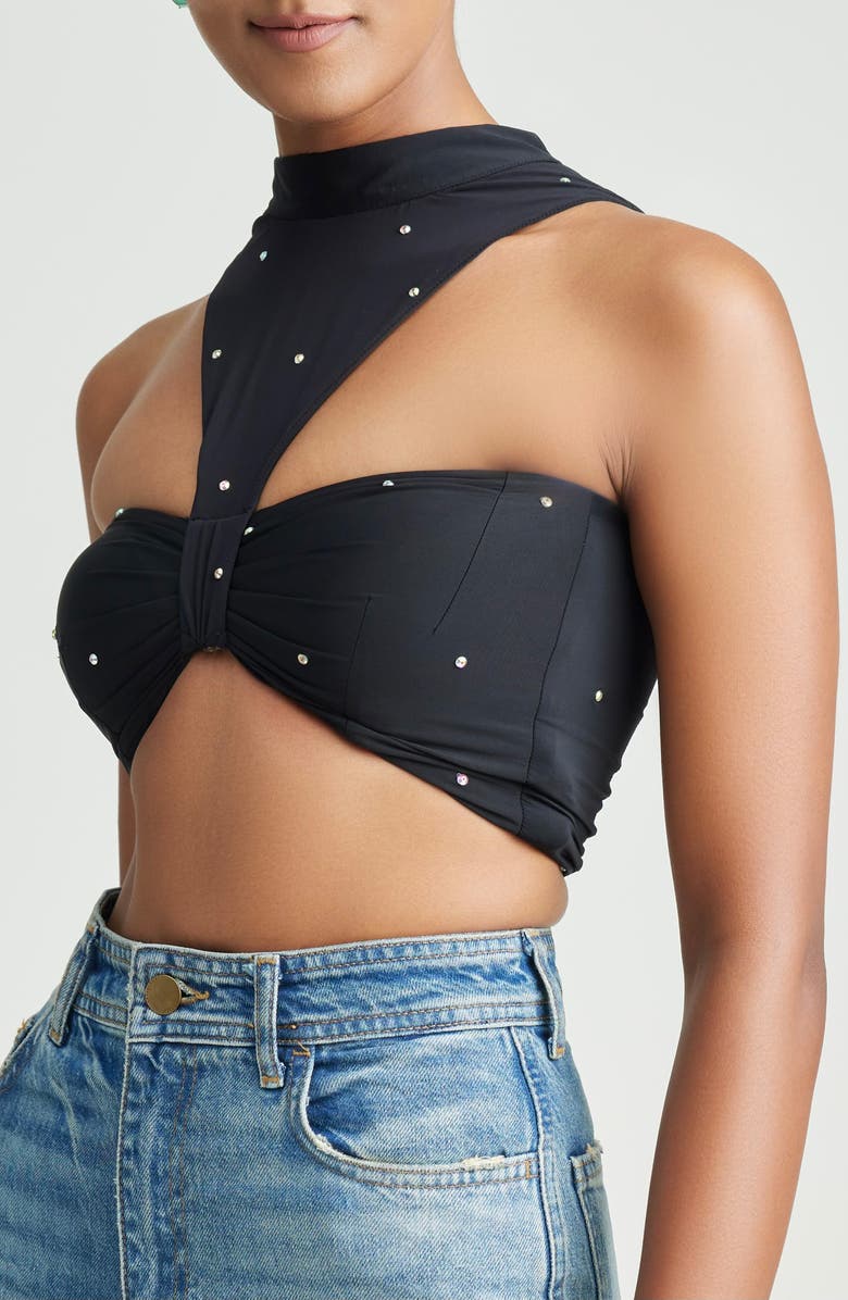 holiCHIC Genna Sequin Cutout Crop Top, Alternate, color, Black
