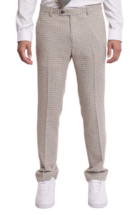 Downing Slim Flat Front Check Dress Pants (Regular & Big)