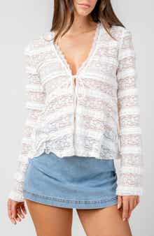 Front Tie Ruffled Lace Top