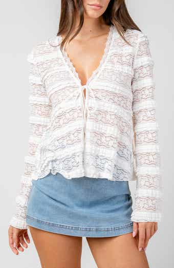 Front Tie Ruffled Lace Top