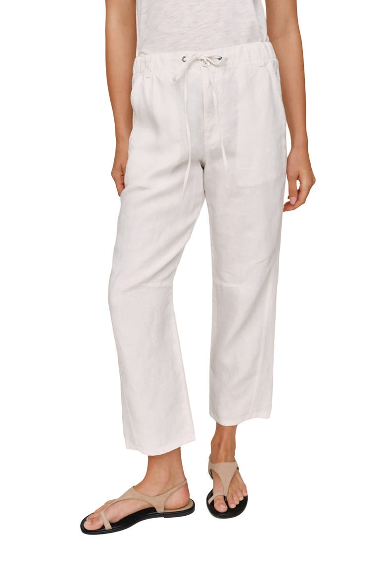 Drawstring Linen Ankle Barrel Pants, Main, color, WHITE