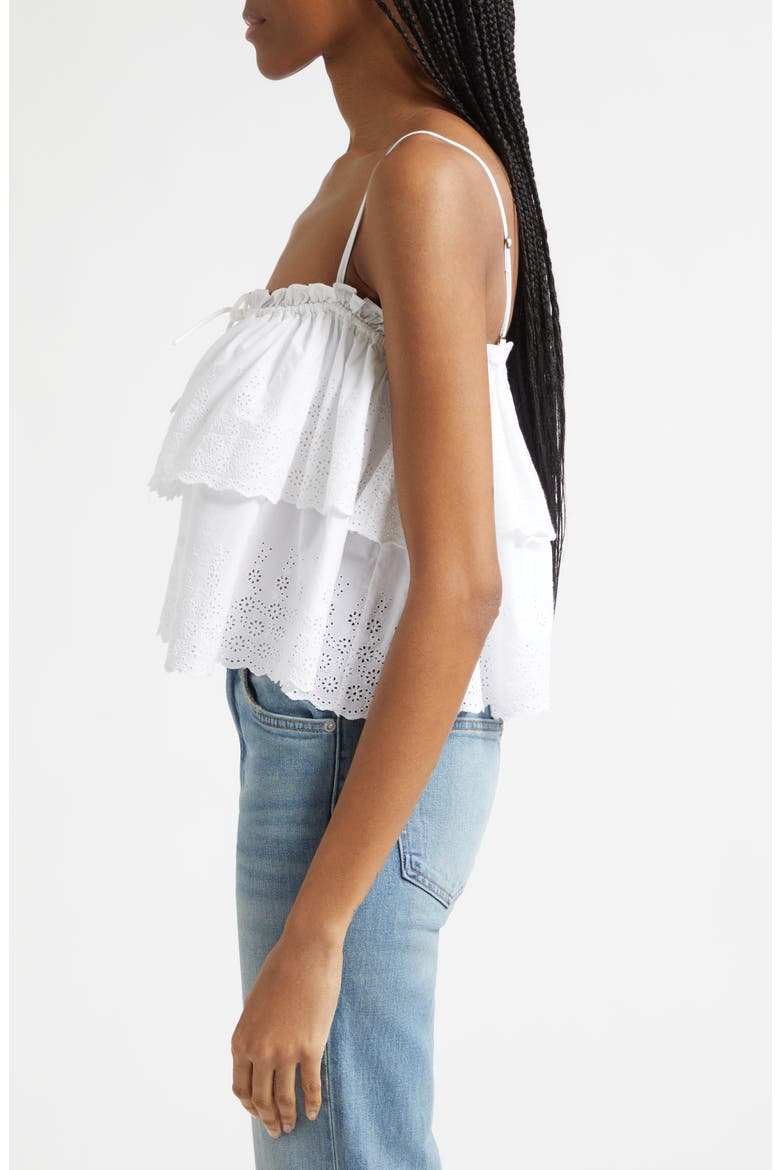 Oseanna Tiered Embroidered Cotton Top, Alternate, color, WHITE
