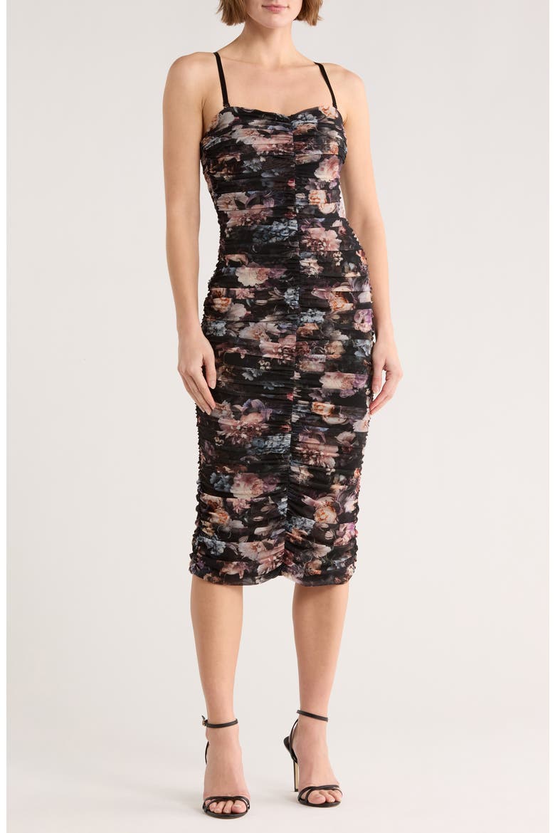 Caprice Midi Dress, Main, color, BLACK MULTI VINTAGE OIL FLOWER