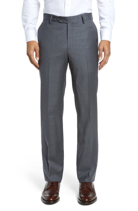 Flat Front Modern Fit Gabardine Stretch Wool Trousers
