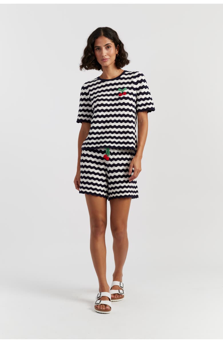 Chinti & Parker Cherry Crochet Tee, Alternate, color, Blue/Cream