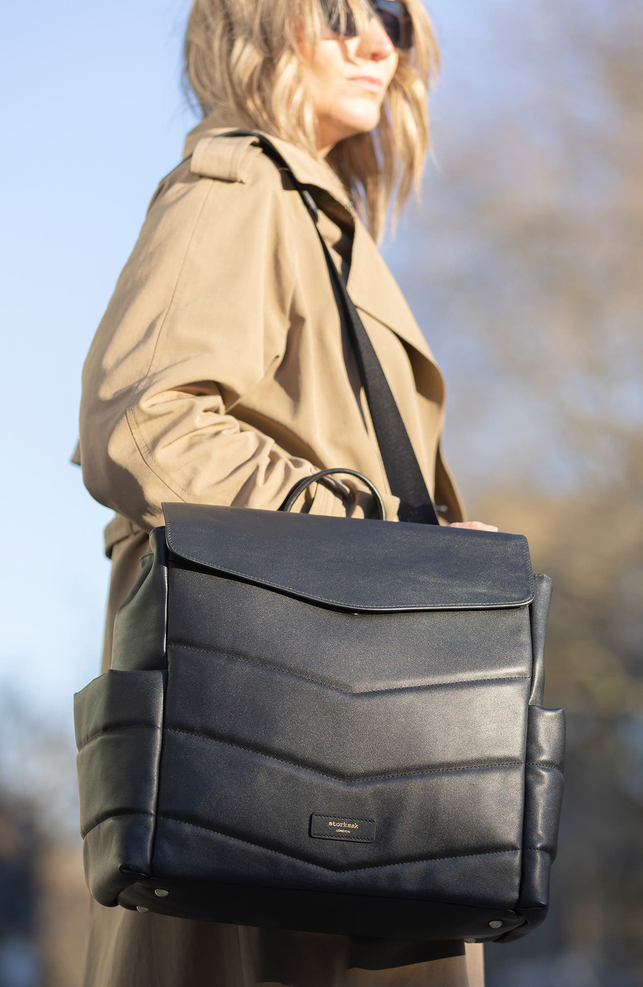 Storksak St. James Convertible Leather Diaper Backpack, Alternate, color, 