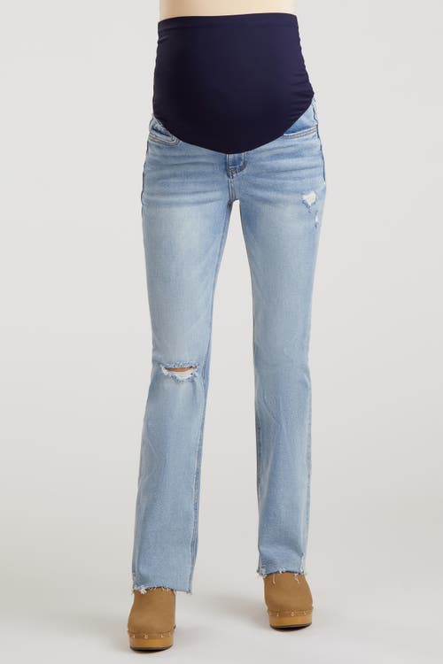 Pinkblush Blue Distressed Bootcut Maternity Jeans In Blue