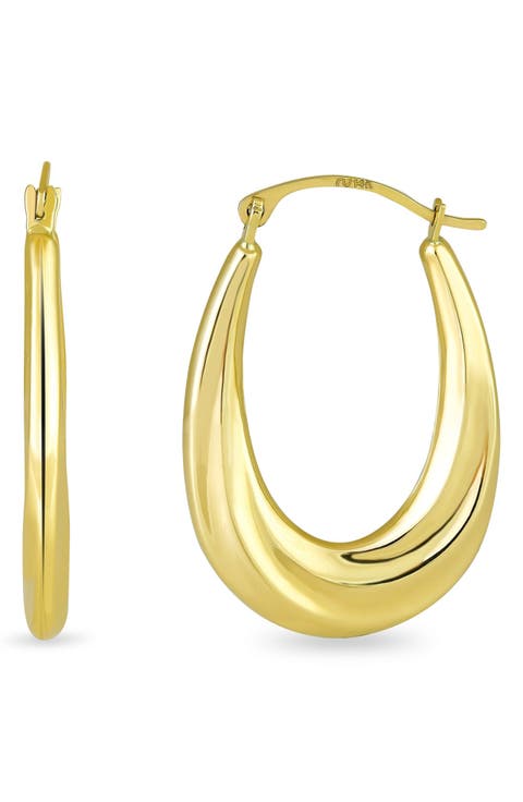 14K Gold Fluted Oval Hoop Earrings