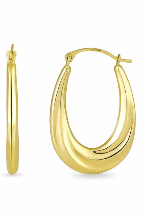 CANDELA JEWELRY 14K Gold Fluted Oval Hoop Earrings