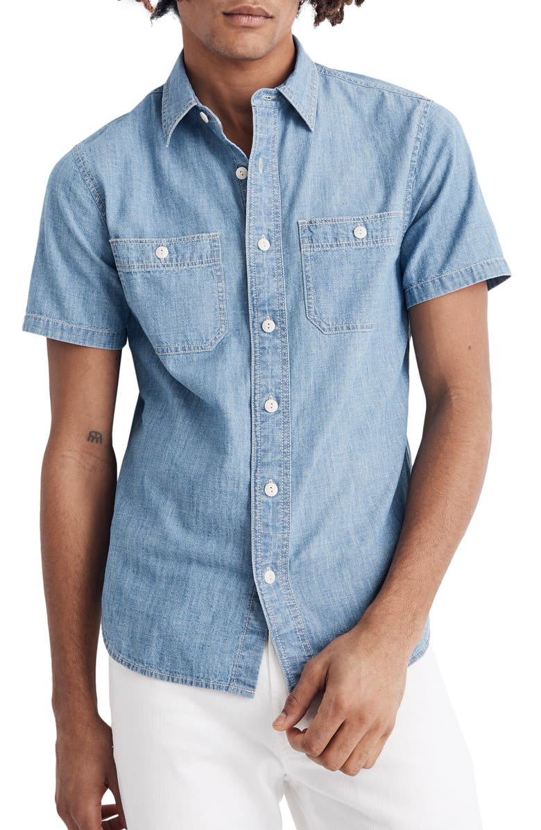 Madewell Slim Fit Chambray Sport Shirt, Main, color, 